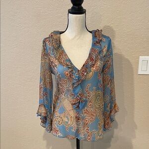 Zara Blue and Brown Paisley Blouse